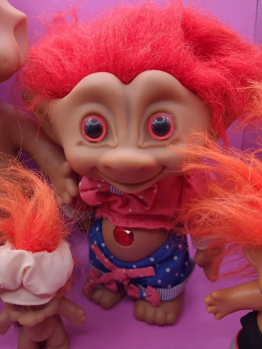 Vintage Troll Lot (5) 2 Large Jewel/Gem Belly Button Doll One NWT